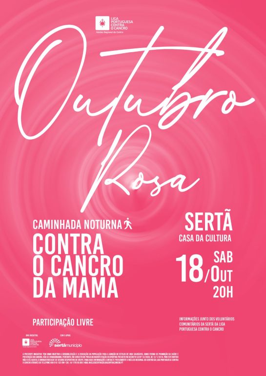 Outubro Rosa, cartaz caminhada noturna, Sertã - 2025